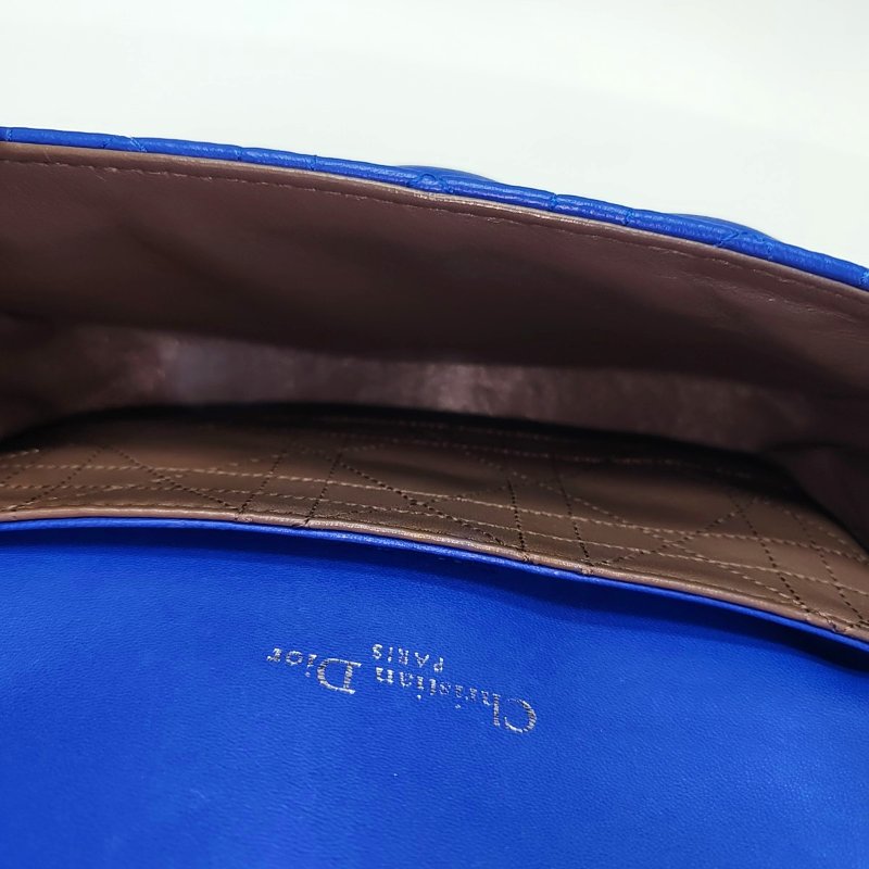 DIOR Miss Dior深藍色牛皮藤格紋絎縫斜挎包單肩包銀色五金-6