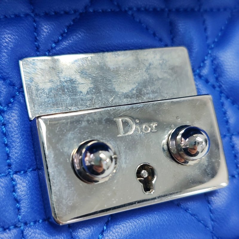 DIOR Miss Dior深藍色牛皮藤格紋絎縫斜挎包單肩包銀色五金-8