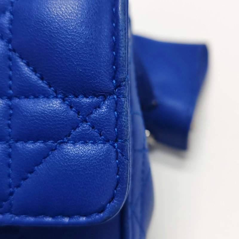 DIOR Miss Dior深藍色牛皮藤格紋絎縫斜挎包單肩包銀色五金-10