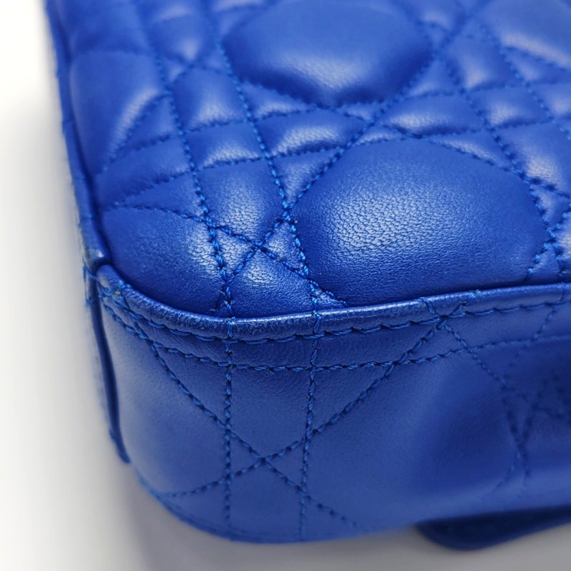 DIOR Miss Dior深藍色牛皮藤格紋絎縫斜挎包單肩包銀色五金-12