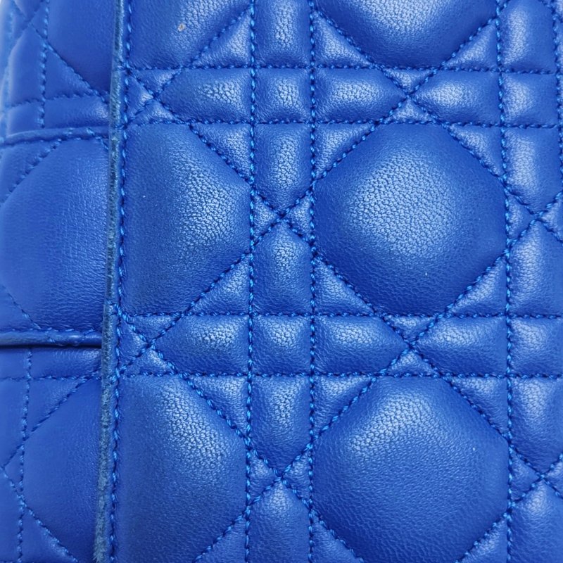 DIOR Miss Dior深藍色牛皮藤格紋絎縫斜挎包單肩包銀色五金-13