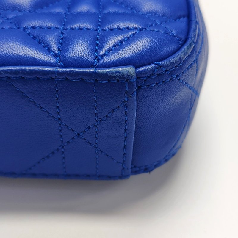 DIOR Miss Dior深藍色牛皮藤格紋絎縫斜挎包單肩包銀色五金-14