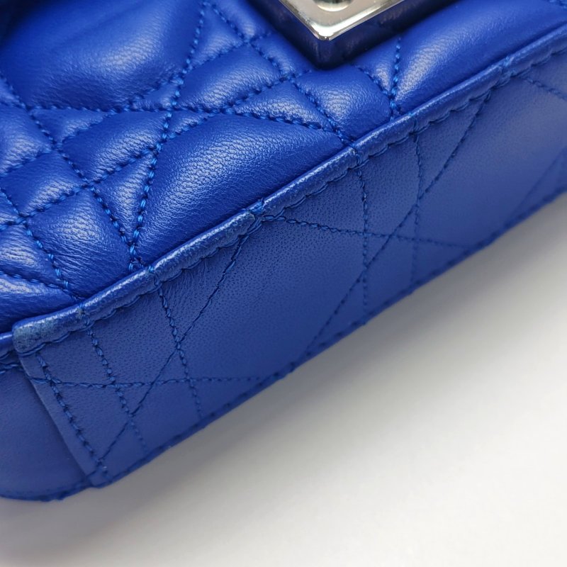 DIOR Miss Dior深藍色牛皮藤格紋絎縫斜挎包單肩包銀色五金-15