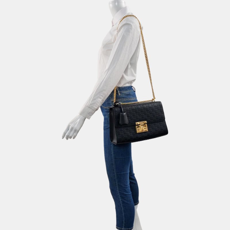 GUCCI Padlock 中號黑色牛皮老花壓紋單肩包斜挎包手提包金色五金-1