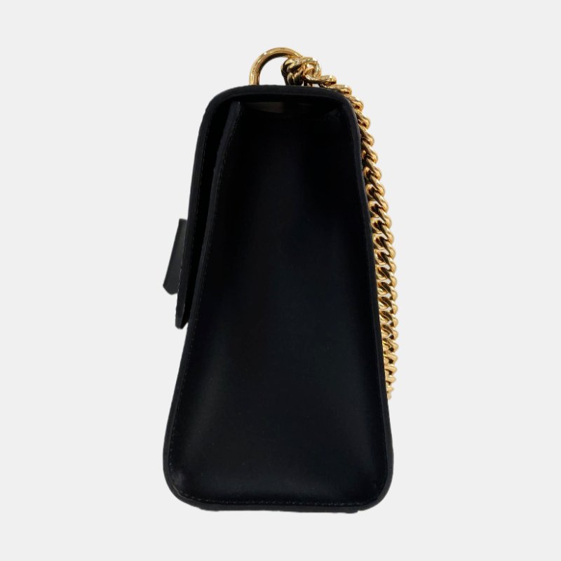 GUCCI Padlock 中號黑色牛皮老花壓紋單肩包斜挎包手提包金色五金-2