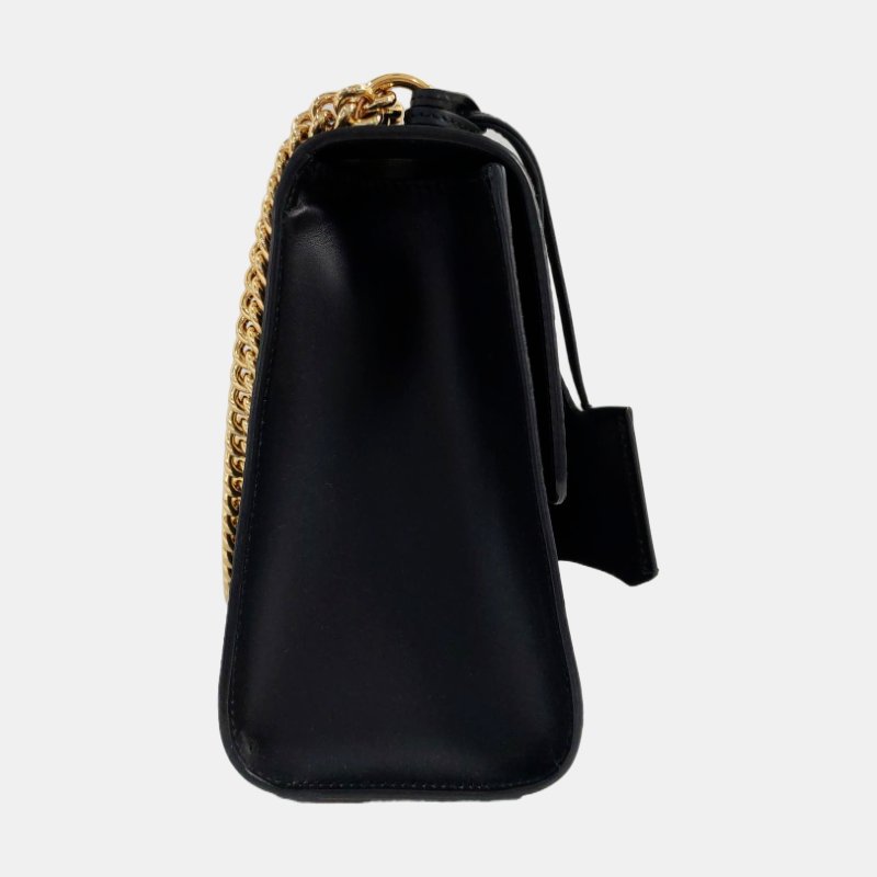 GUCCI Padlock 中號黑色牛皮老花壓紋單肩包斜挎包手提包金色五金-3