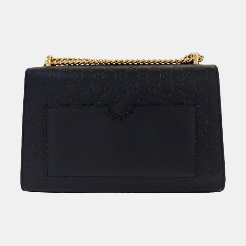 GUCCI Padlock 中號黑色牛皮老花壓紋單肩包斜挎包手提包金色五金-4