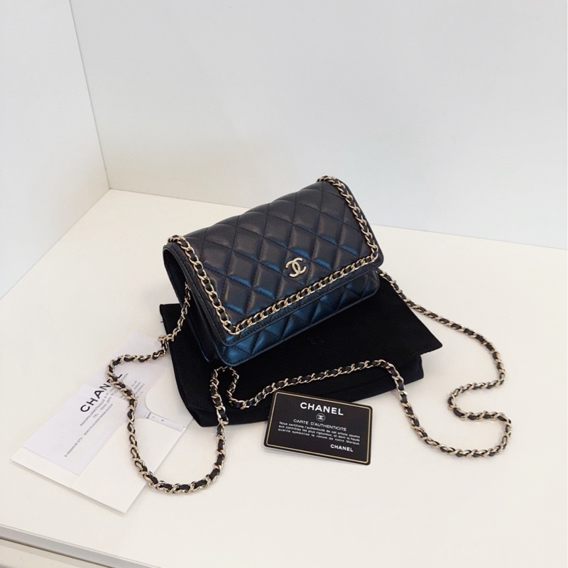 【98新🆕】Chanel黑金皮穿鏈滾邊Woc鏈條包/發財包 斜挎包-1