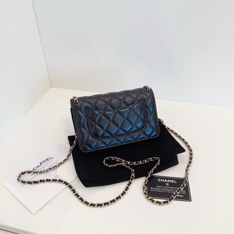 【98新🆕】Chanel黑金皮穿鏈滾邊Woc鏈條包/發財包 斜挎包-2