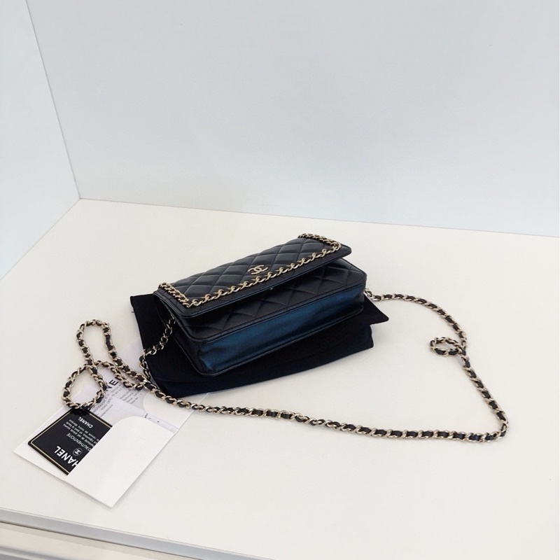 【98新🆕】Chanel黑金皮穿鏈滾邊Woc鏈條包/發財包 斜挎包-3