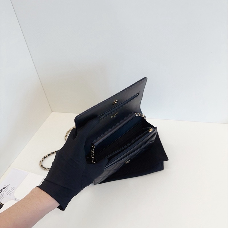 【98新🆕】Chanel黑金皮穿鏈滾邊Woc鏈條包/發財包 斜挎包-7