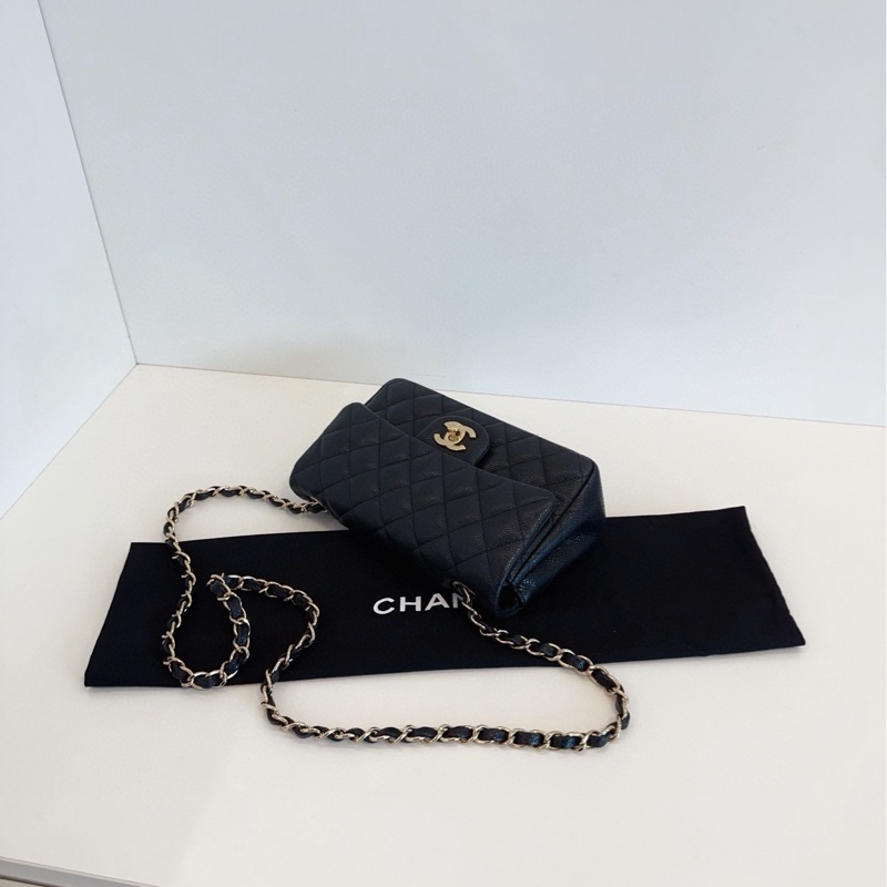 【98新🆕】Chanel 黑金 荔枝皮Classic CF大mini🖤迷你斜挎包-6