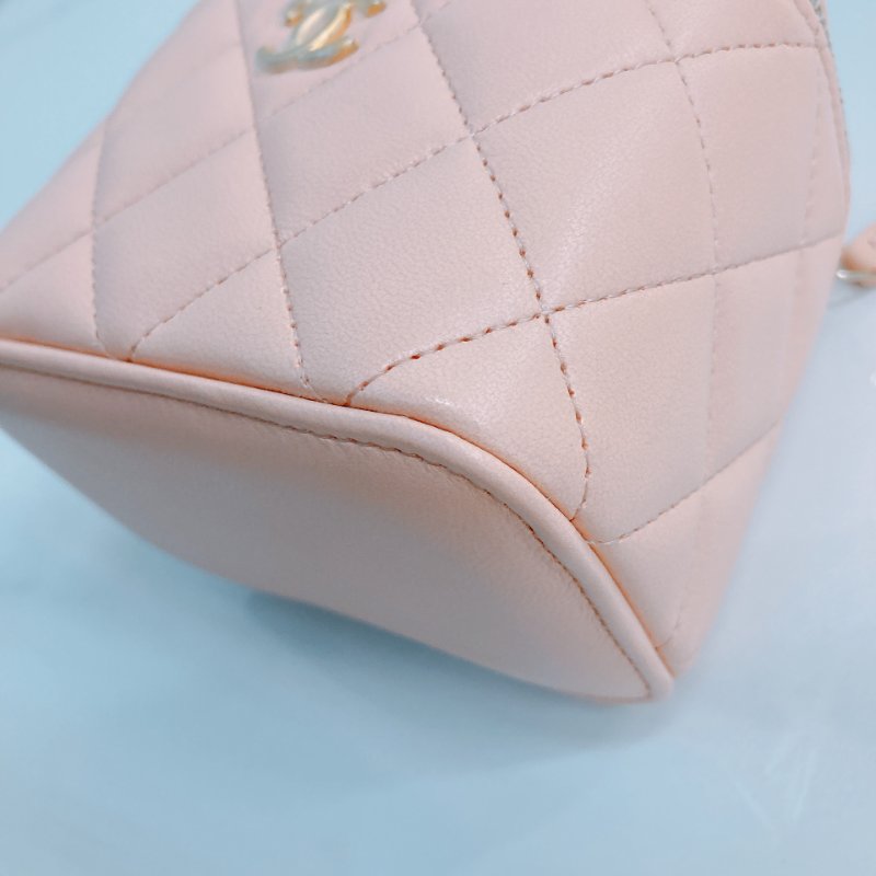 MS0437 Chanel 香奈兒 迷你 化妝盒 金球 調節 羊皮 粉肉色 金扣 Vanity Box With Gold Ball Mini Lambskin Pink x GHW-6