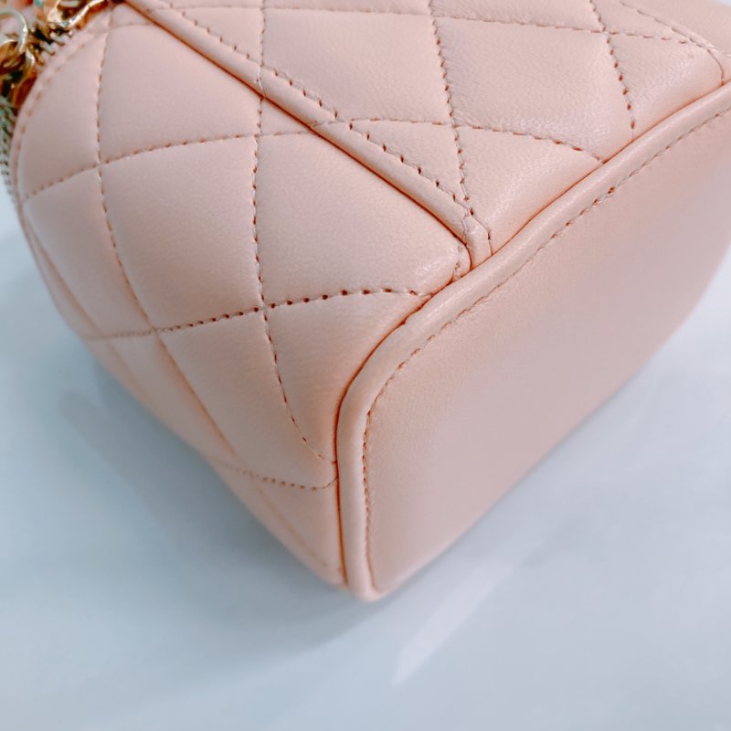 MS0437 Chanel 香奈兒 迷你 化妝盒 金球 調節 羊皮 粉肉色 金扣 Vanity Box With Gold Ball Mini Lambskin Pink x GHW-7