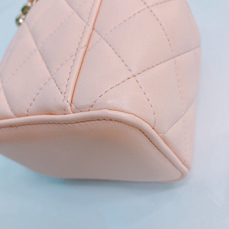 MS0437 Chanel 香奈兒 迷你 化妝盒 金球 調節 羊皮 粉肉色 金扣 Vanity Box With Gold Ball Mini Lambskin Pink x GHW-8