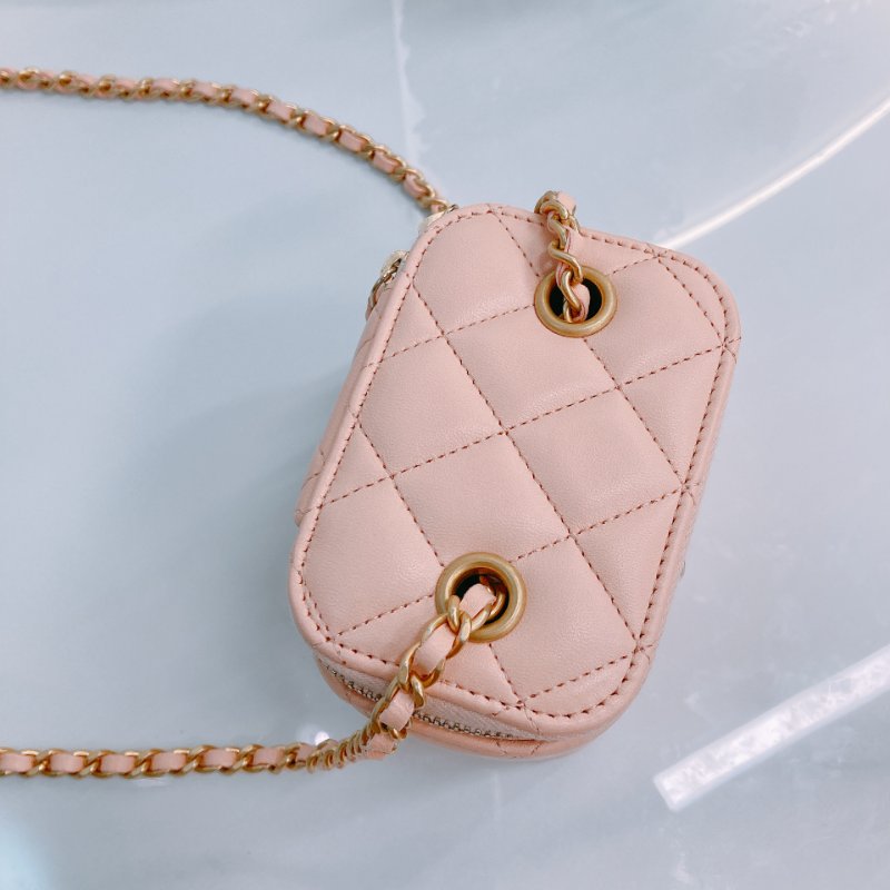 MS0437 Chanel 香奈兒 迷你 化妝盒 金球 調節 羊皮 粉肉色 金扣 Vanity Box With Gold Ball Mini Lambskin Pink x GHW-9