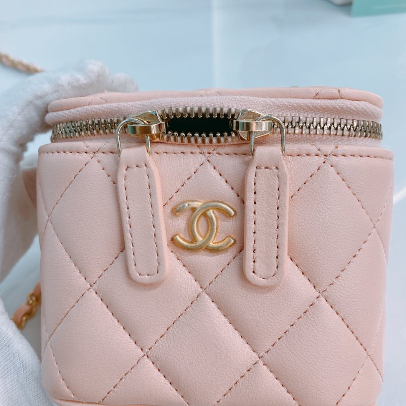MS0437 Chanel 香奈兒 迷你 化妝盒 金球 調節 羊皮 粉肉色 金扣 Vanity Box With Gold Ball Mini Lambskin Pink x GHW-11