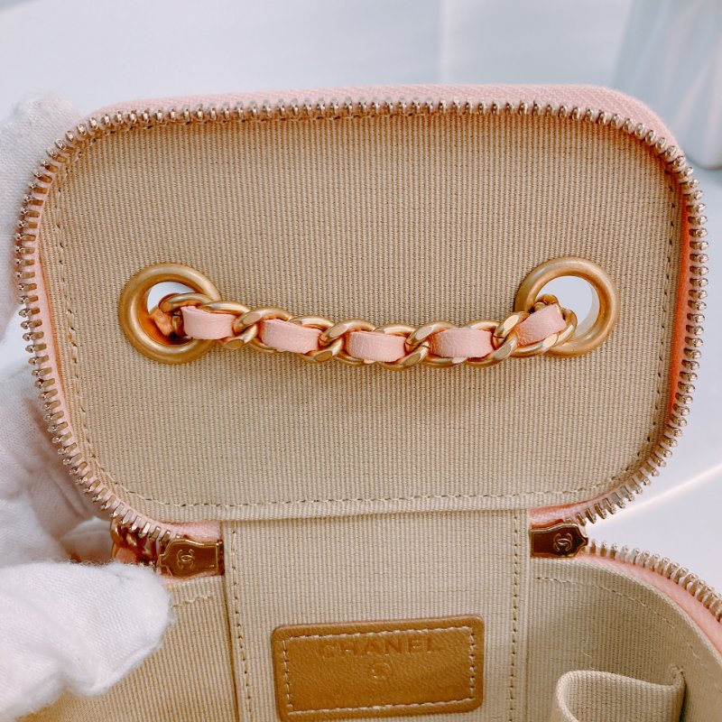 MS0437 Chanel 香奈兒 迷你 化妝盒 金球 調節 羊皮 粉肉色 金扣 Vanity Box With Gold Ball Mini Lambskin Pink x GHW-13