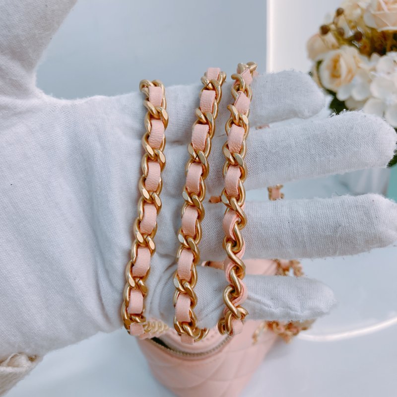 MS0437 Chanel 香奈兒 迷你 化妝盒 金球 調節 羊皮 粉肉色 金扣 Vanity Box With Gold Ball Mini Lambskin Pink x GHW-14