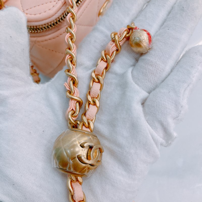 MS0437 Chanel 香奈兒 迷你 化妝盒 金球 調節 羊皮 粉肉色 金扣 Vanity Box With Gold Ball Mini Lambskin Pink x GHW-15