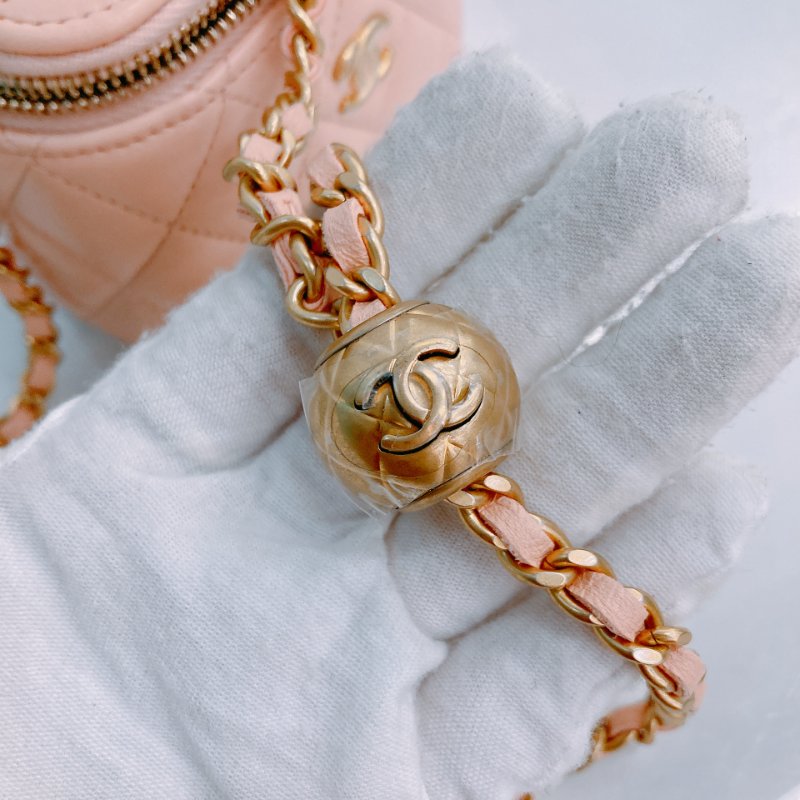 MS0437 Chanel 香奈兒 迷你 化妝盒 金球 調節 羊皮 粉肉色 金扣 Vanity Box With Gold Ball Mini Lambskin Pink x GHW-16