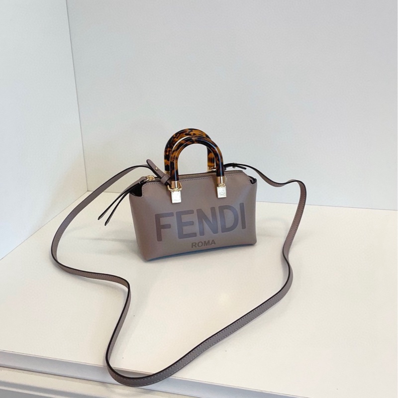【未使用帶膜🆕】Fendi mini by the way牛皮波士頓包 玳瑁手柄 大象灰色手提斜挎包-0