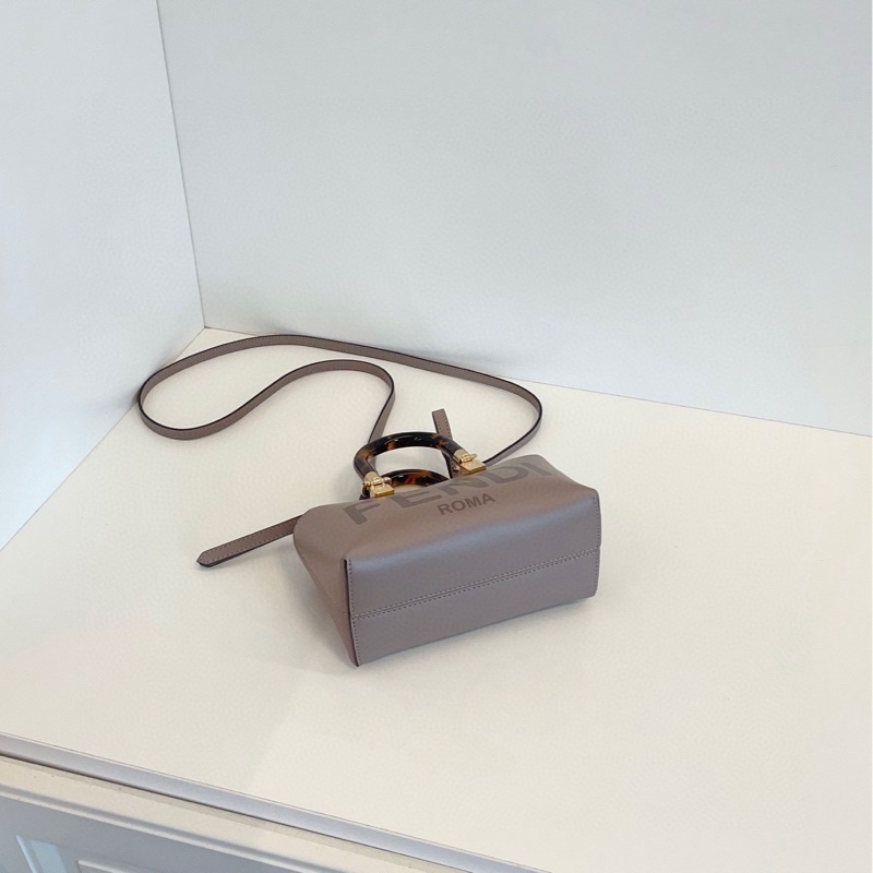 【未使用帶膜🆕】Fendi mini by the way牛皮波士頓包 玳瑁手柄 大象灰色手提斜挎包-4