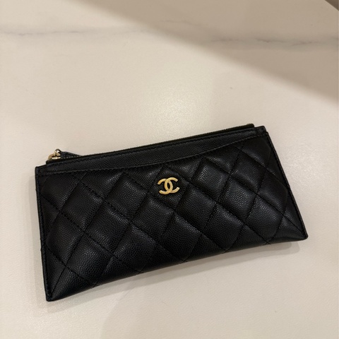 Chanel香奈兒 一字扁長夾雙c菱格紋