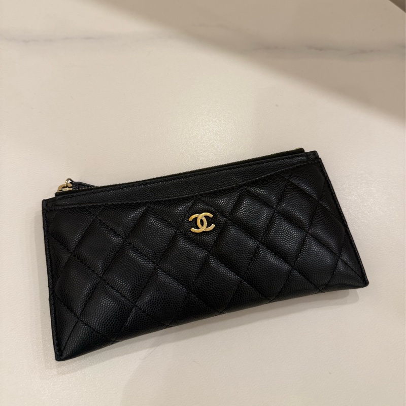 Chanel香奈兒 一字扁長夾雙c菱格紋-0