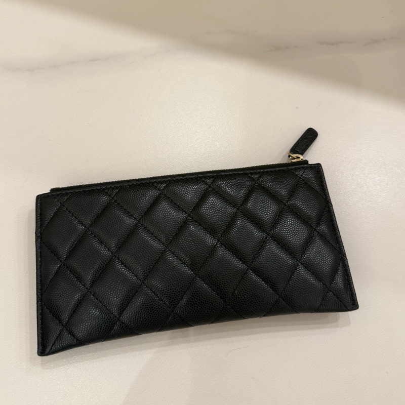 Chanel香奈兒 一字扁長夾雙c菱格紋-1