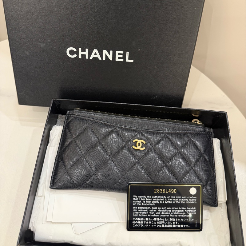 Chanel香奈兒 一字扁長夾雙c菱格紋-6