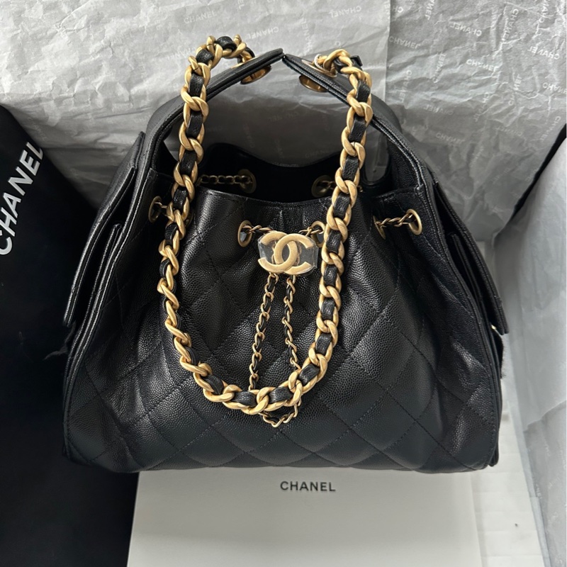 【配件:防塵袋 💕 】 Chanel 26C 25bag 小號 黑金 黑色 金扣 荔枝牛皮 手提 單肩 腋下-0