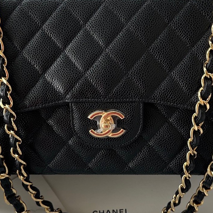 【配件：帶票大全套 💕】Chanel cf Jumbo 黑金 黑色 金扣 荔枝牛皮 手提 單肩 腋下 斜挎-2