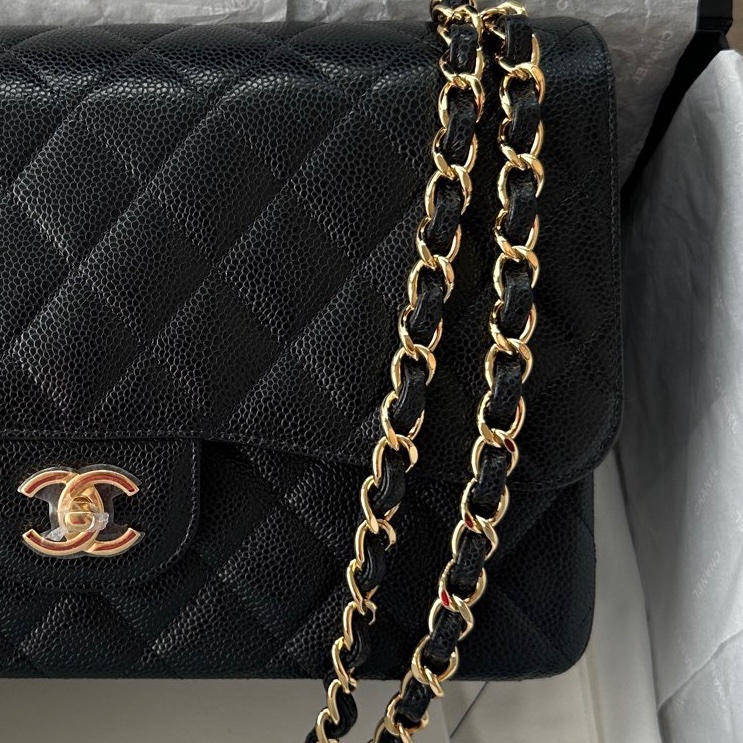 【配件：帶票大全套 💕】Chanel cf Jumbo 黑金 黑色 金扣 荔枝牛皮 手提 單肩 腋下 斜挎-3