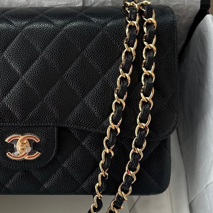 【配件：帶票大全套 💕】Chanel cf Jumbo 黑金 黑色 金扣 荔枝牛皮 手提 單肩 腋下 斜挎-4