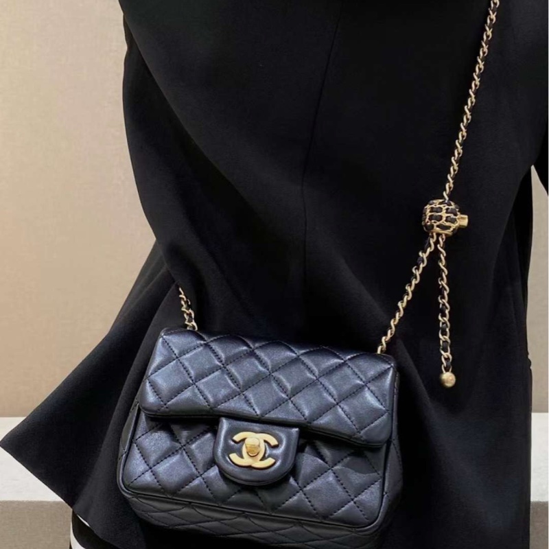 【配件：防塵袋 💕】Chanel 22S cf 方胖子 黑金 黑色 金扣 核桃金球 羊皮 手提 單肩 斜挎-1