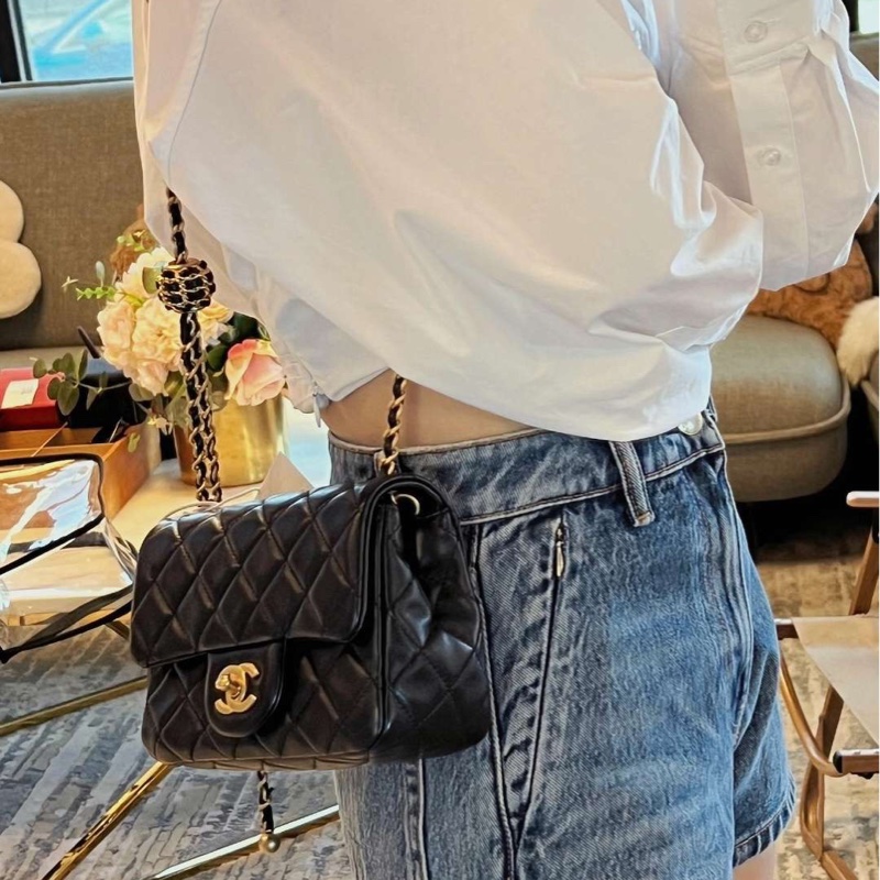 【配件：防塵袋 💕】Chanel 22S cf 方胖子 黑金 黑色 金扣 核桃金球 羊皮 手提 單肩 斜挎-3