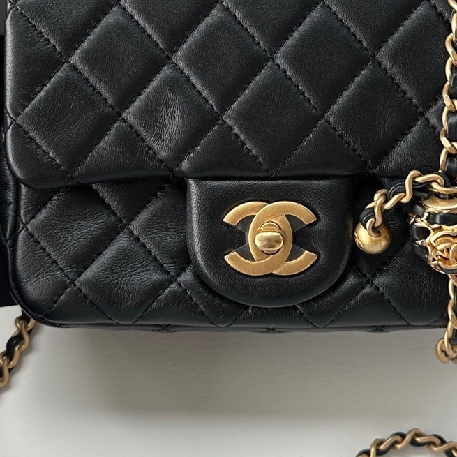 【配件：防塵袋 💕】Chanel 22S cf 方胖子 黑金 黑色 金扣 核桃金球 羊皮 手提 單肩 斜挎-4