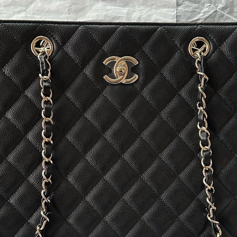 【配件：防塵袋 💕 】Chanel 23K gst tote 大托特 購物袋 黑金 黑色 金扣 荔枝牛皮 手提 單肩 腋下-2