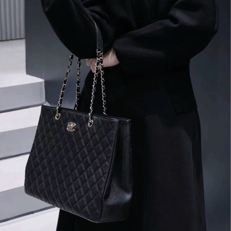 【配件：防塵袋 💕 】Chanel 23K gst tote 大托特 購物袋 黑金 黑色 金扣 荔枝牛皮 手提 單肩 腋下-3