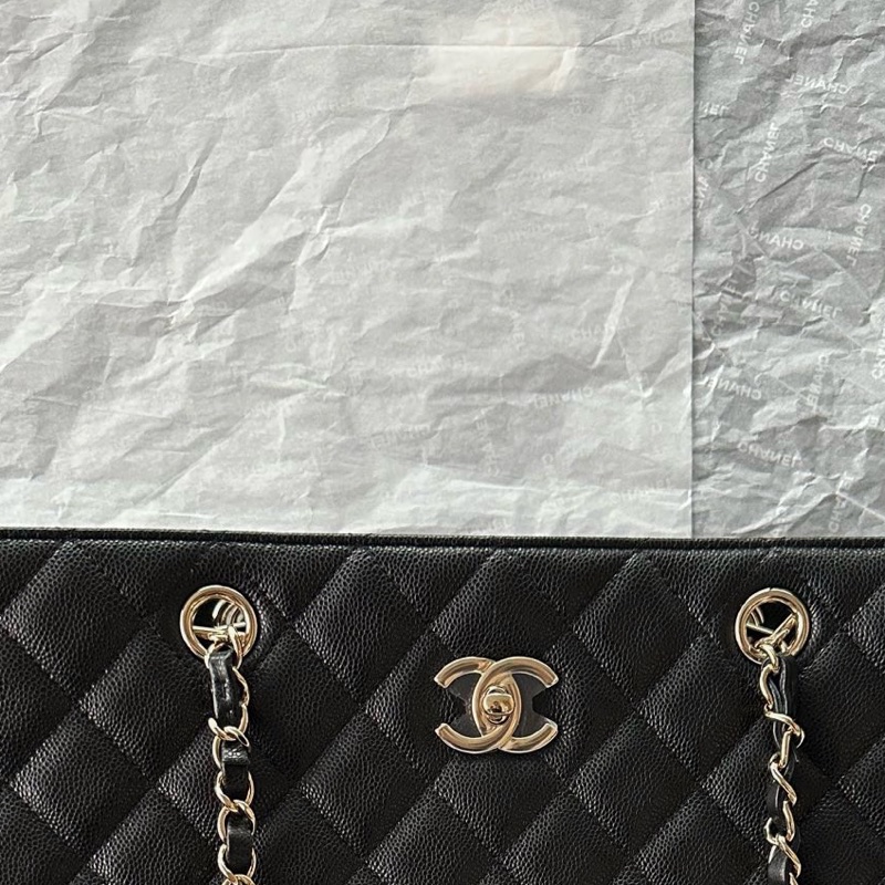 【配件：防塵袋 💕 】Chanel 23K gst tote 大托特 購物袋 黑金 黑色 金扣 荔枝牛皮 手提 單肩 腋下-4