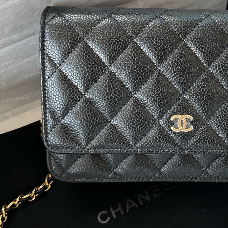 【配件：防塵袋 💕 】 Chanel woc 發財包 黑金 黑色 金扣 荔枝牛皮 單肩 斜挎-2