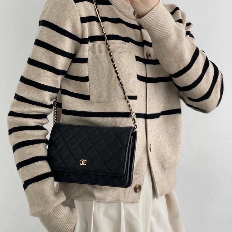 【配件：防塵袋 💕 】 Chanel woc 發財包 黑金 黑色 金扣 荔枝牛皮 單肩 斜挎-3