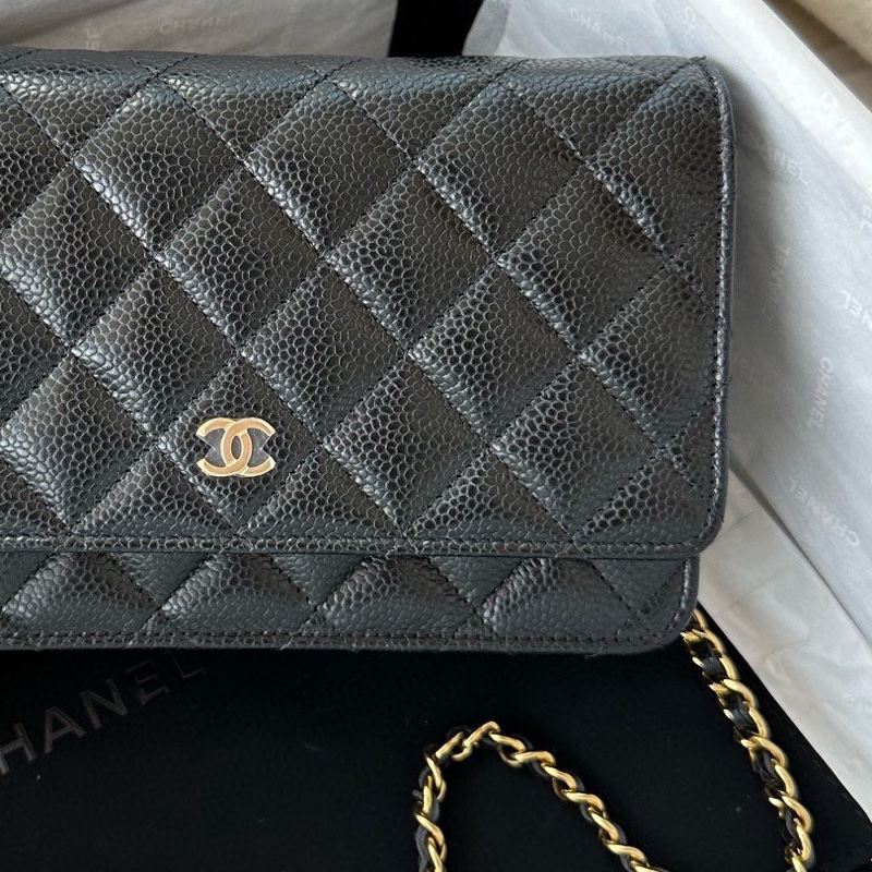 【配件：防塵袋 💕 】 Chanel woc 發財包 黑金 黑色 金扣 荔枝牛皮 單肩 斜挎-4