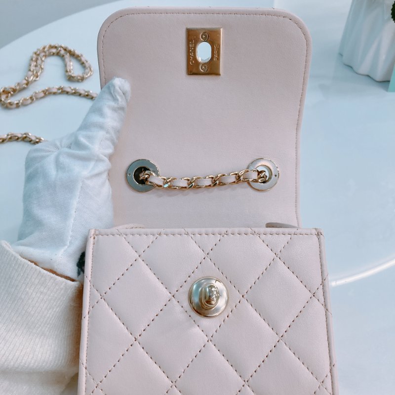 MS0438 Chanel 香奈兒 迷你 小牌子 小時髦牌 鏈條 羊皮 淡粉色 小可愛包 金扣 Trendy CC Clutch With Chain Lambskin Mini Pink x GHW-11