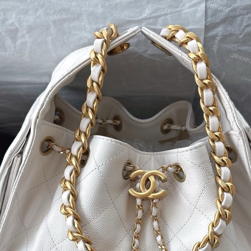 【配件：防塵袋、小票 💕 】 Chanel 25K 25bag 腋下 hobo 小號 白金 白色 金扣-2