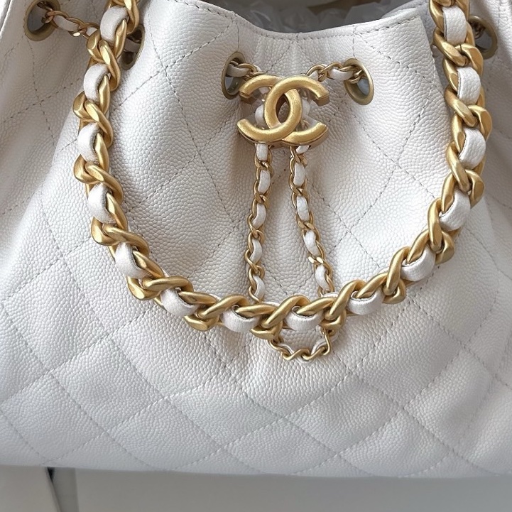 【配件：防塵袋、小票 💕 】 Chanel 25K 25bag 腋下 hobo 小號 白金 白色 金扣-3