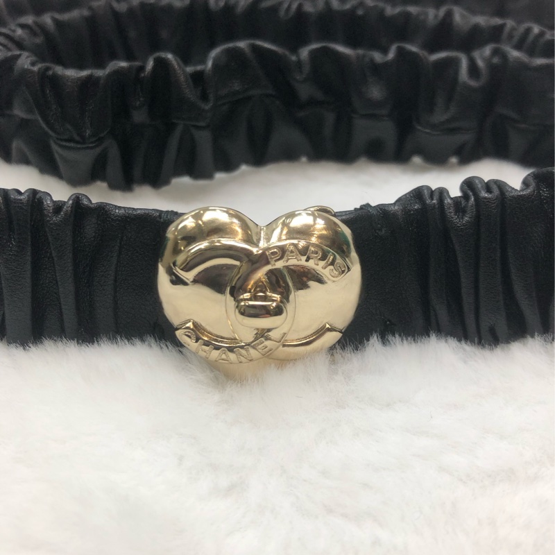 CHANEL CC 皮革心形黑色腰帶 XB971-2
