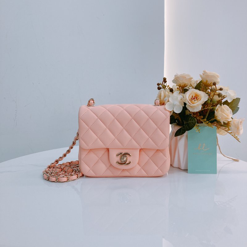 MS0439 Chanel 香奈兒 經典 17Cm 迷你號 方胖子 羊皮 肉粉色 金扣  Classic Flap Mini Square Lambskin Nude x GHW-0