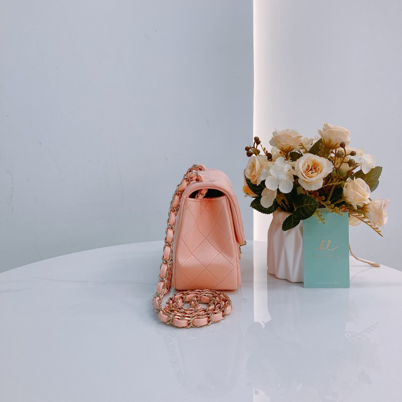 MS0439 Chanel 香奈兒 經典 17Cm 迷你號 方胖子 羊皮 肉粉色 金扣  Classic Flap Mini Square Lambskin Nude x GHW-2